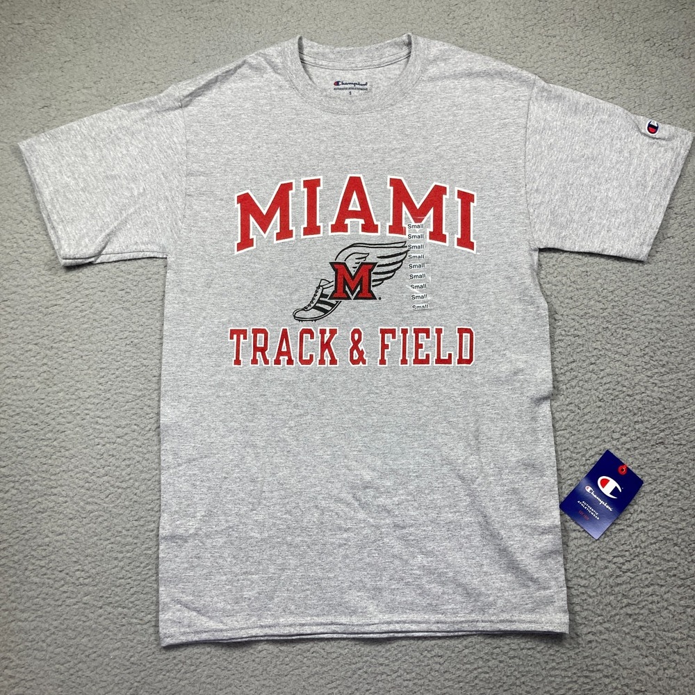 Miami University Track & Field T Shirt Adult Small Gray Short Sleeve Champion